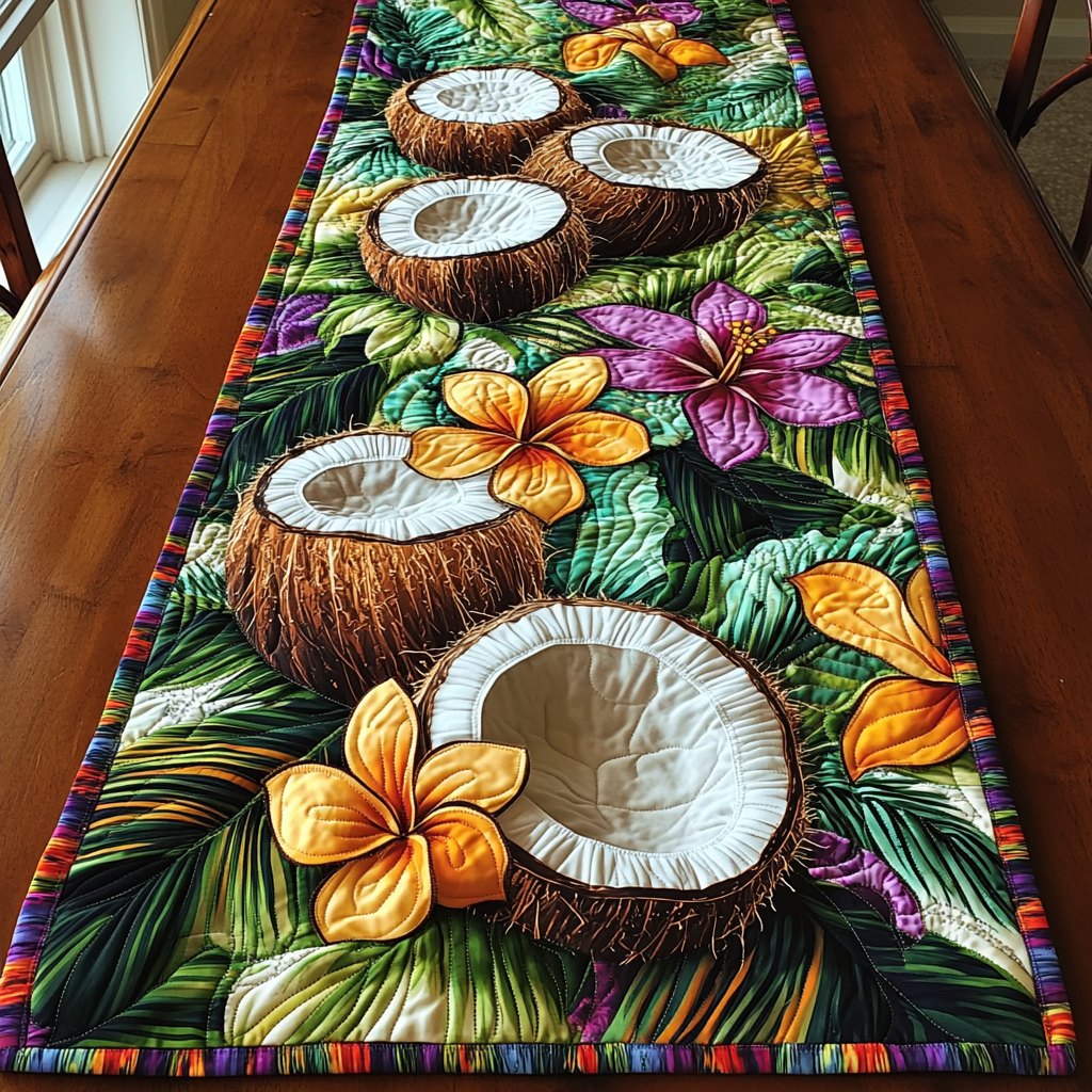 Coconuts with Tropical Flowers Table Runner