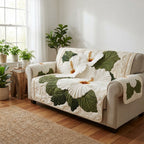 White Hibiscus on Ivory Sofa Cover
