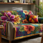 Hibiscus on Swirling Teal Water Sofa Cover