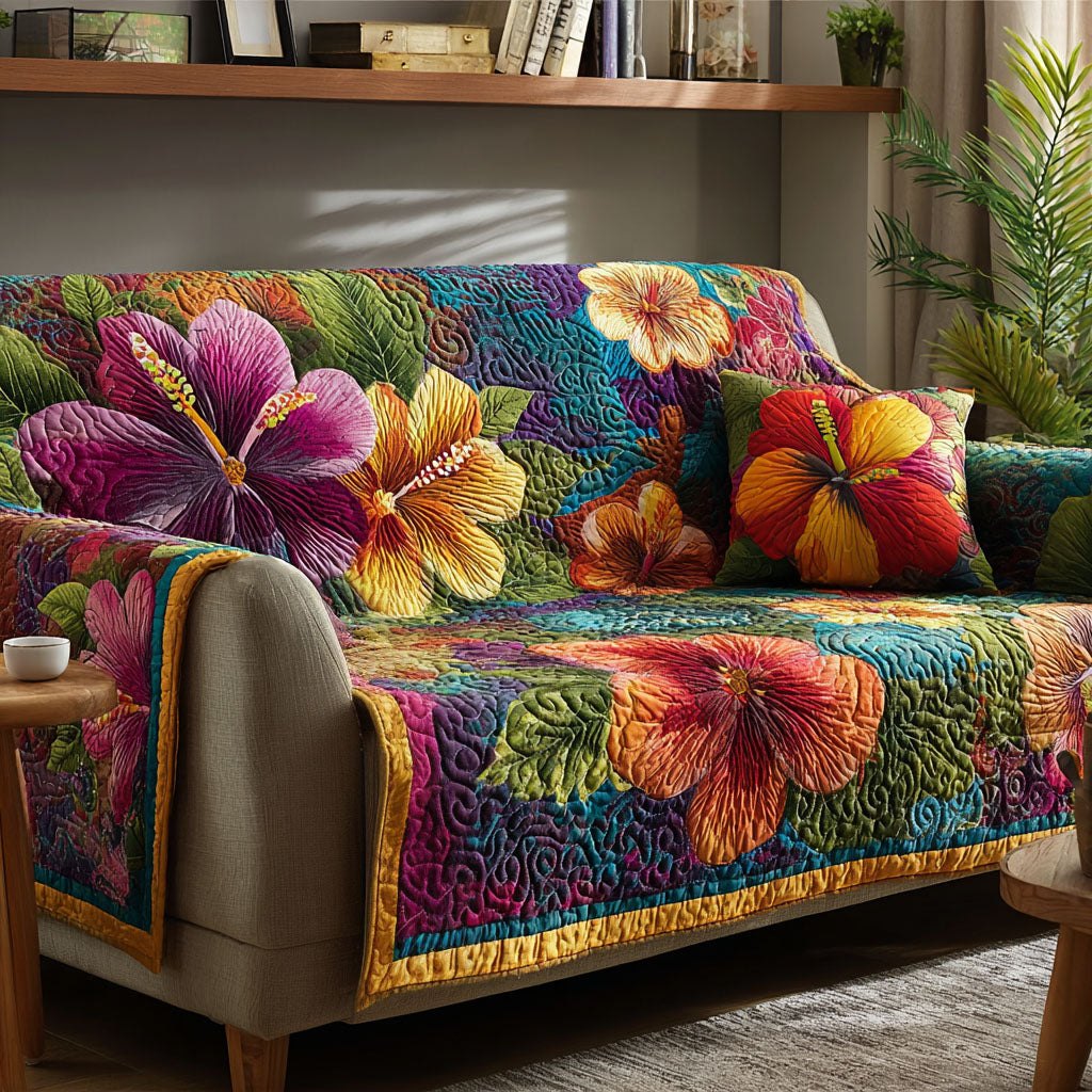 Hibiscus on Swirling Teal Water Sofa Cover