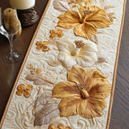 Tonal Gold Hibiscus on Cream Table Runner