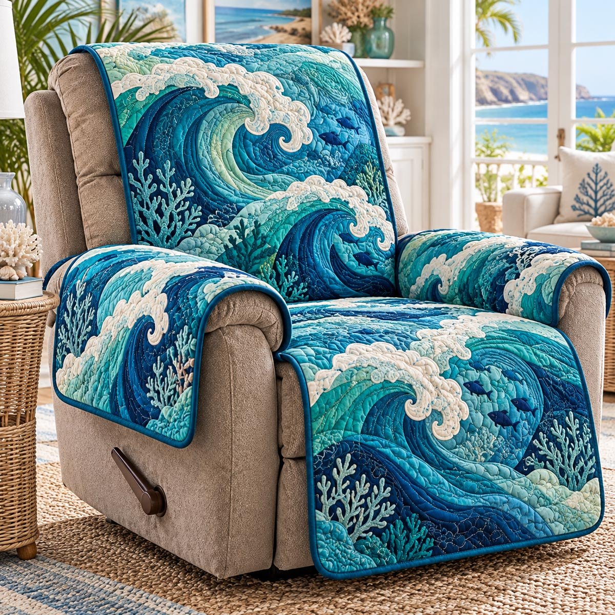 Tropical Blue Current Sofa Cover