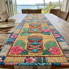 Tiki Totems with Pink Blossoms Table Runner