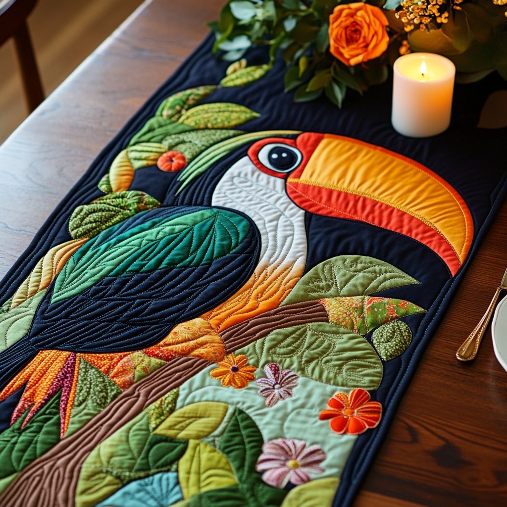 Toucan on a Tropical Branch Table Runner