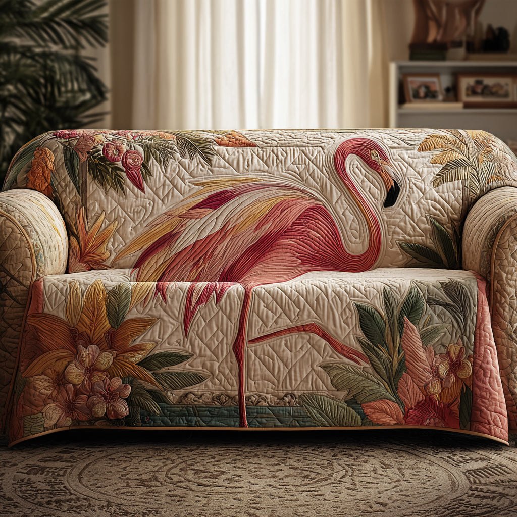 Pale Flamingo on Sand and Sage Sofa Cover