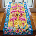 Flamingo Pair on Yellow Panel Table Runner