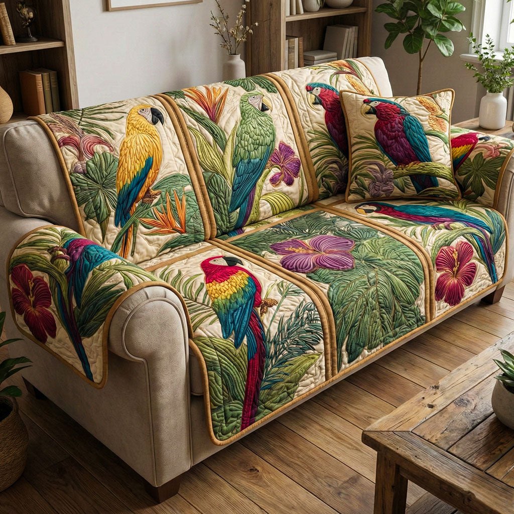 Parrot Among Tropical Orchids Sofa Cover