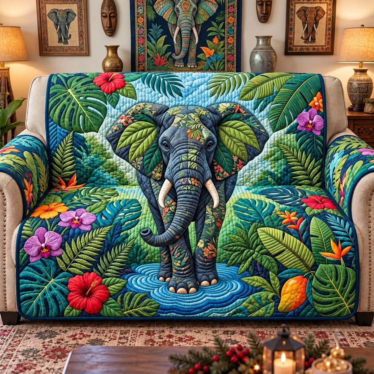 Tropical Jungle Elephant Sofa Cover
