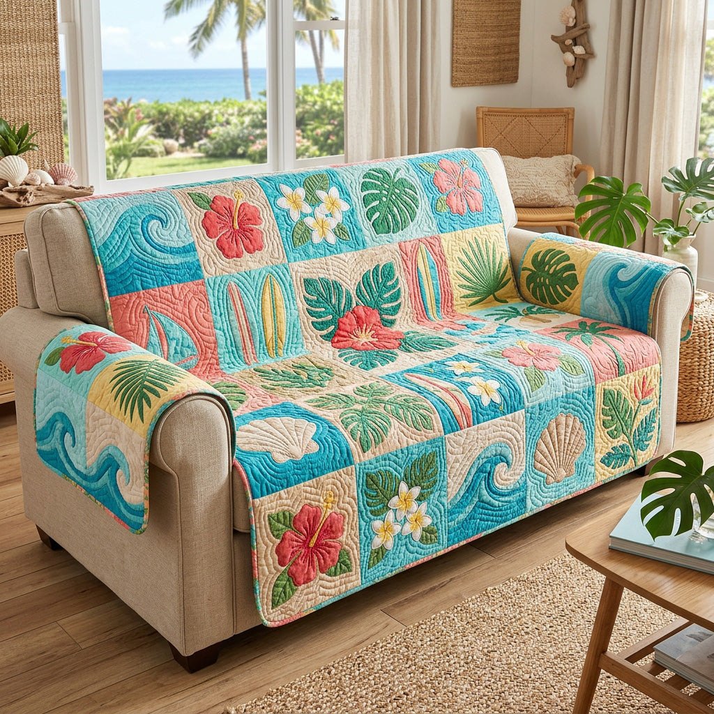 Tropical Flowers and Shells Squares Sofa Cover