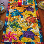 Sea Turtles with Plumeria on Yellow Table Runner