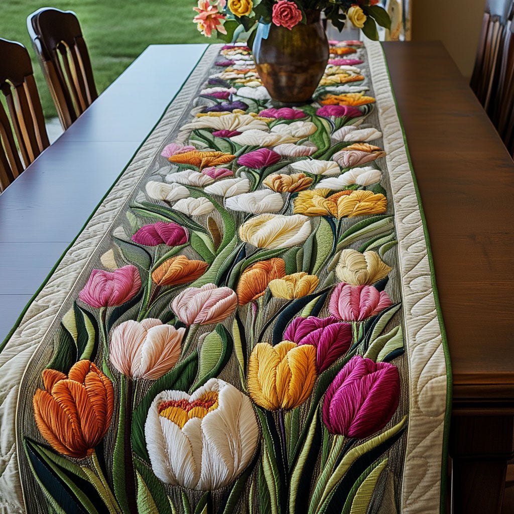 Colorful Tulips in Bloom Table Runner