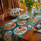 Tulip Blocks on Teal Table Runner