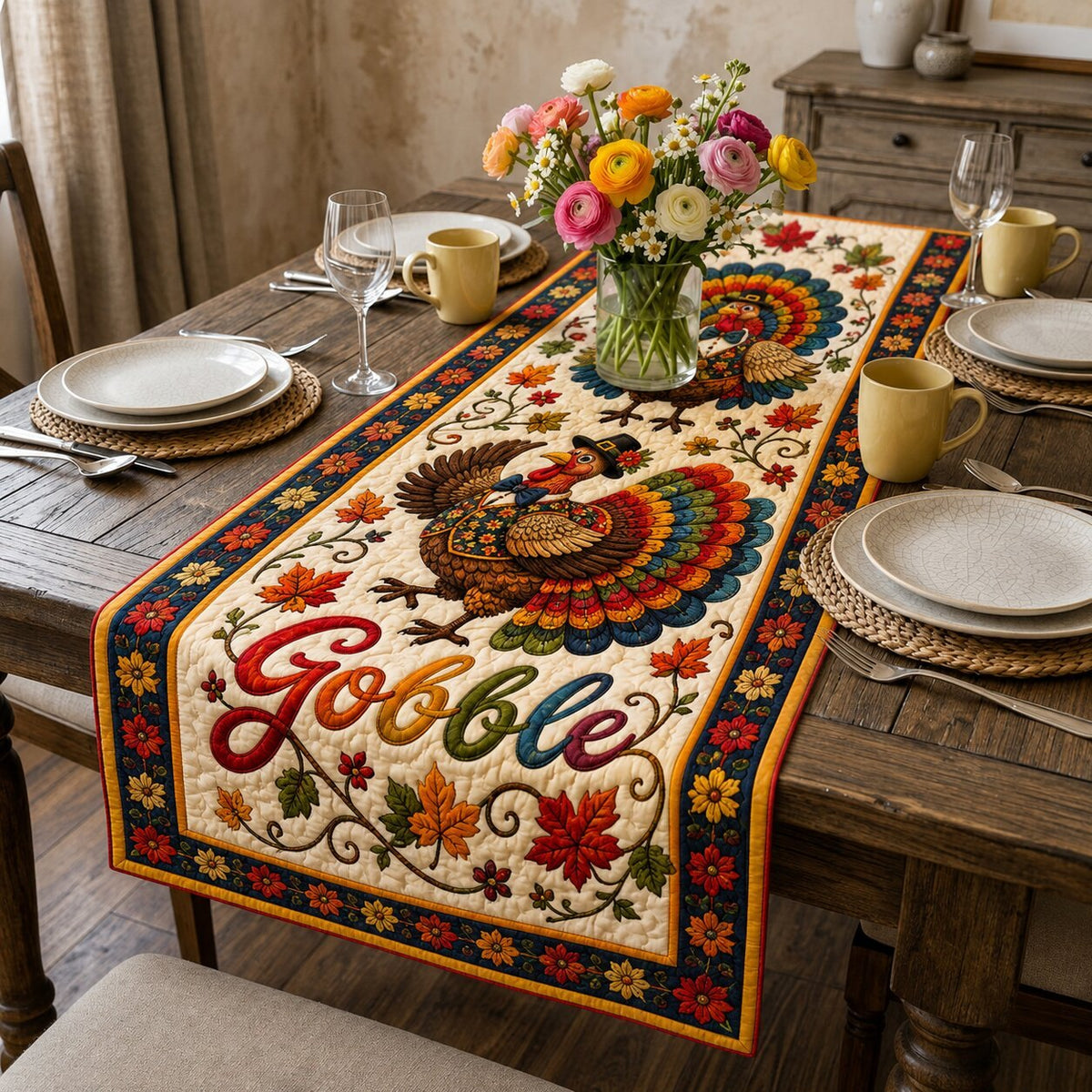 Turkey Fall Feast Table Runner