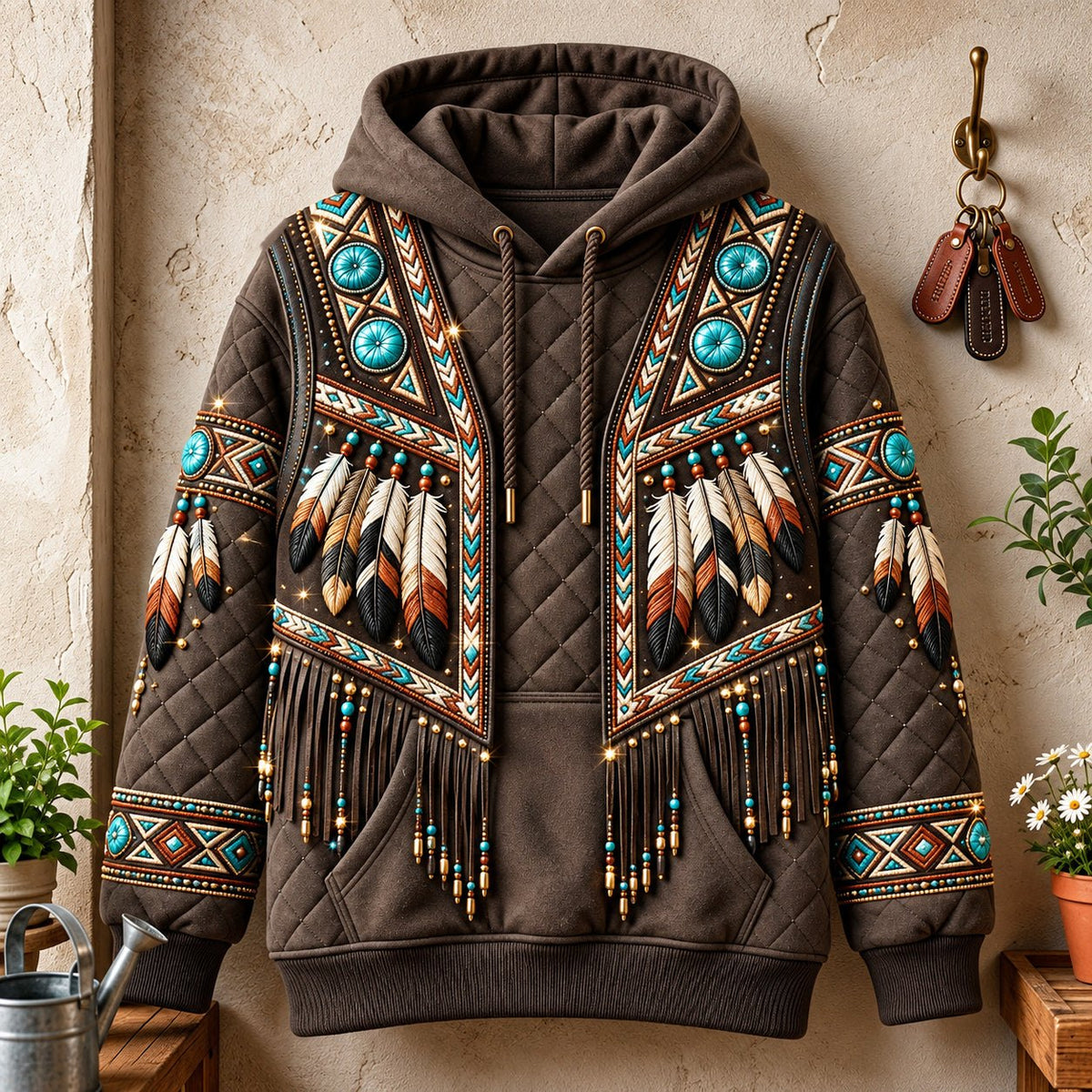 Turquoise Feather hoodie, all-over print