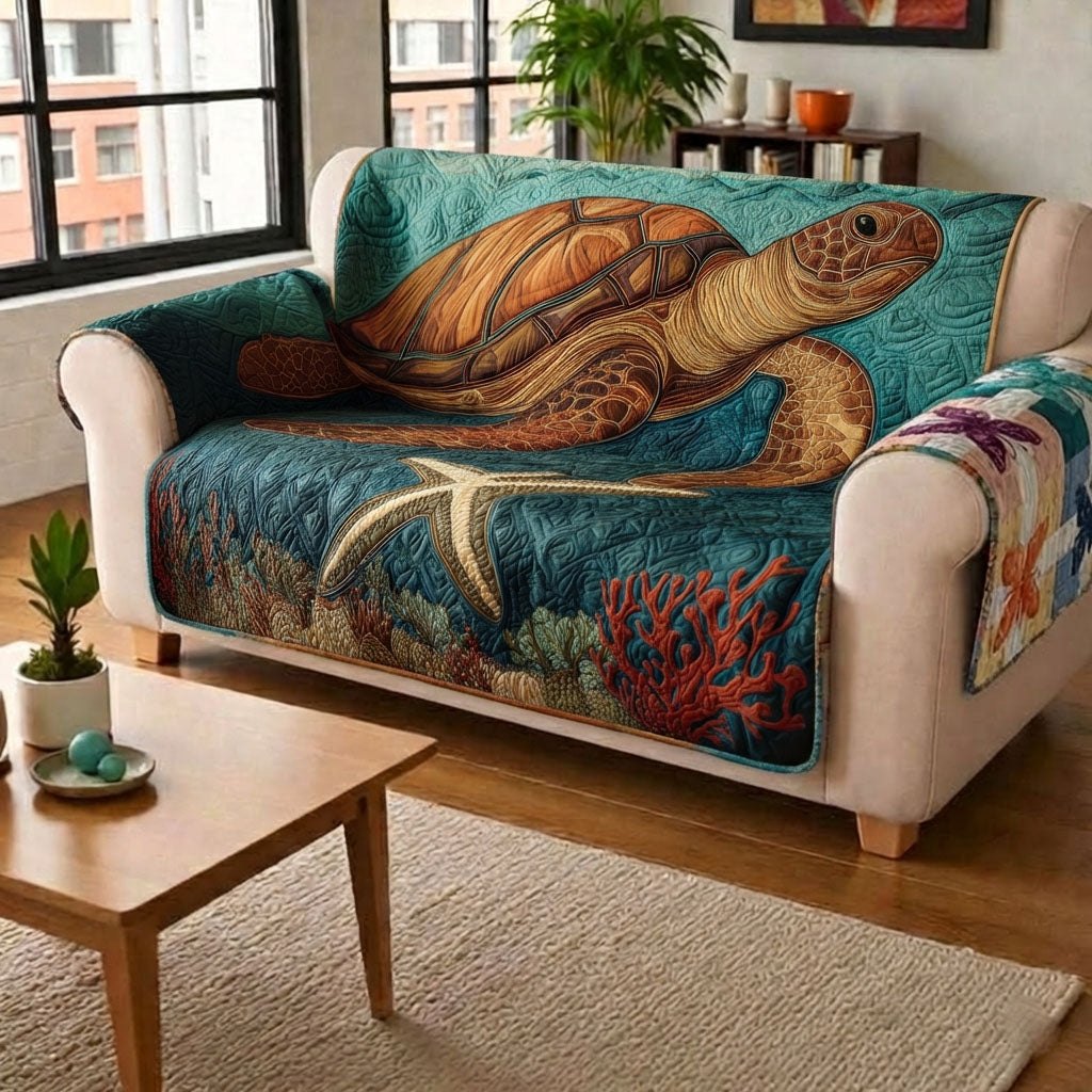 Starfish and Coral on Teal Reef Sofa Cover