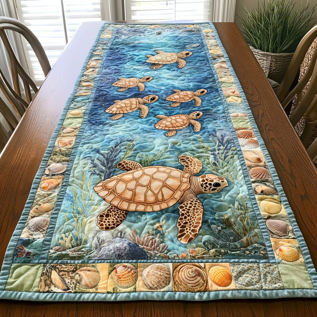 Sea Turtles with Shell Border Table Runner