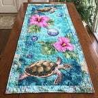 Turtle with Pink Hibiscus Underwater Table Runner