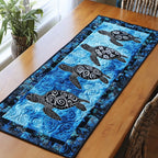 Black Turtles on Blue Swirls Table Runner