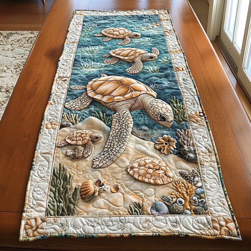 Sea Turtles on Sandy Bottom Table Runner