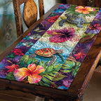 Turtle Among Tropical Hibiscus Table Runner