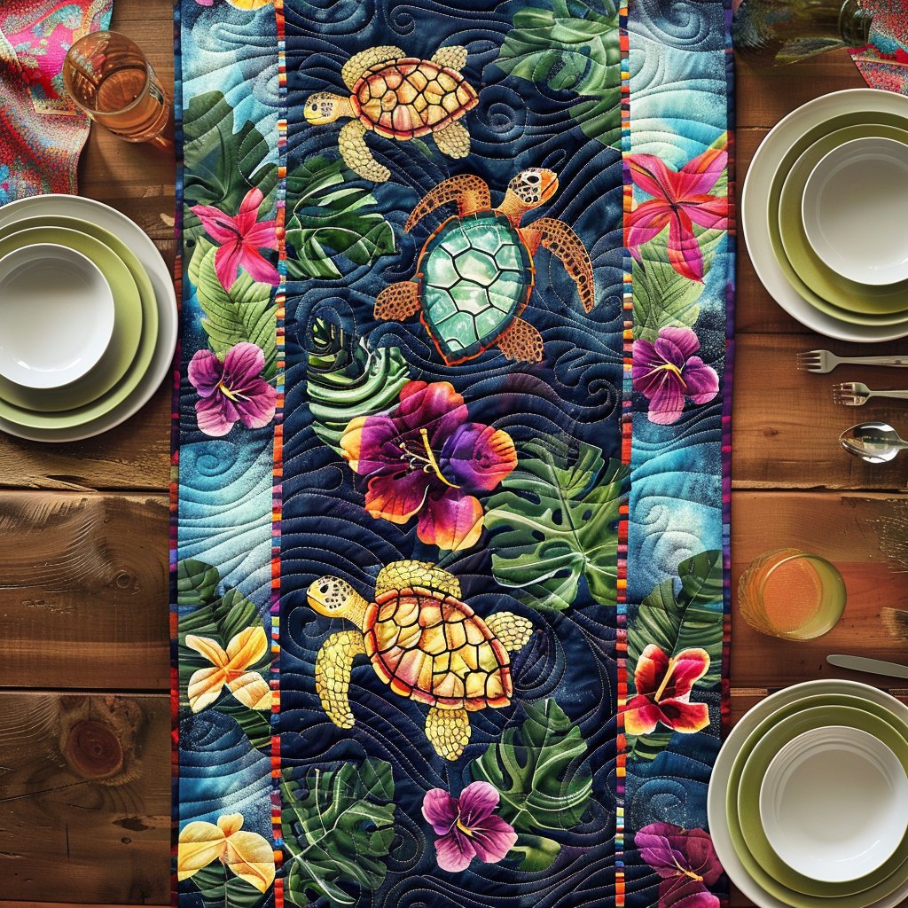 Turtle Floral Paradise Table Runner