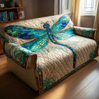 Stained Glass Dragonfly in Teal Sofa Cover
