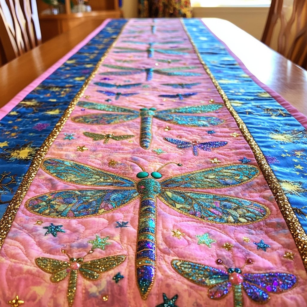 Dragonfly on Pink Sky Table Runner