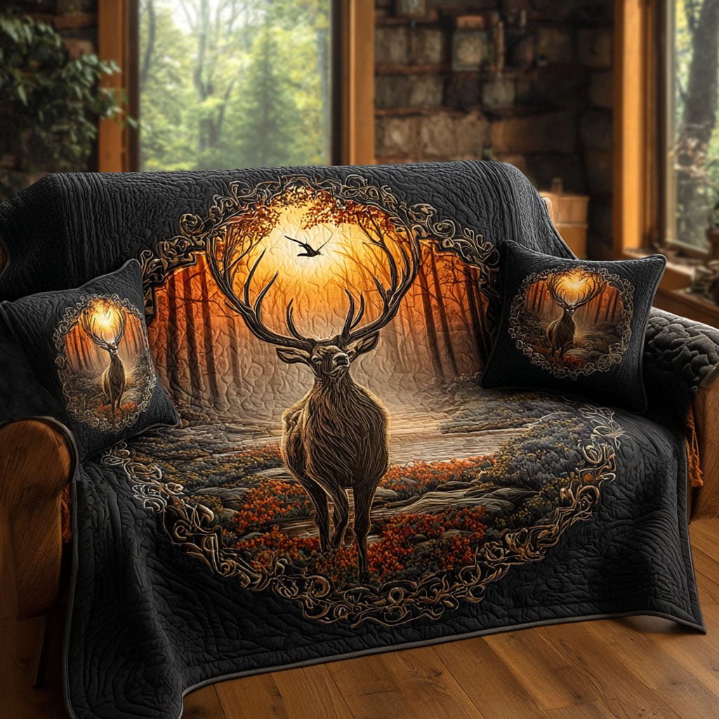 Stag with Glowing Antlers in Forest Sofa Cover