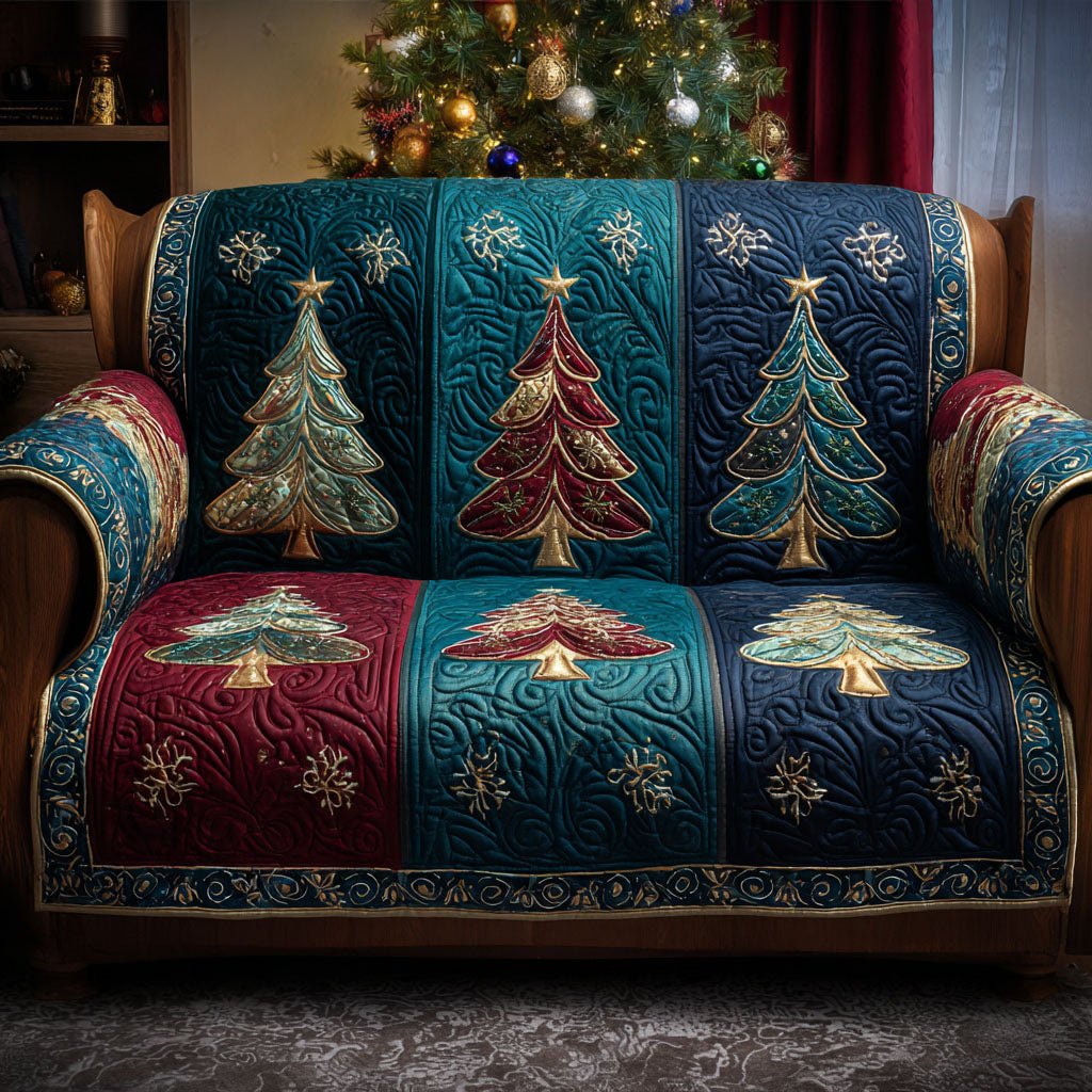 Christmas Trees on Jewel Tone Squares Sofa Cover