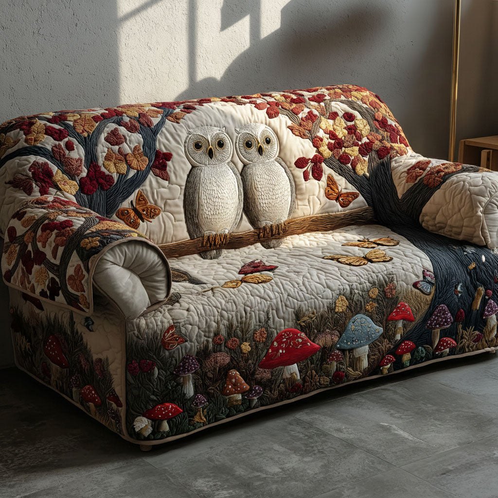 White Owls on the Toadstool Branch Sofa Cover