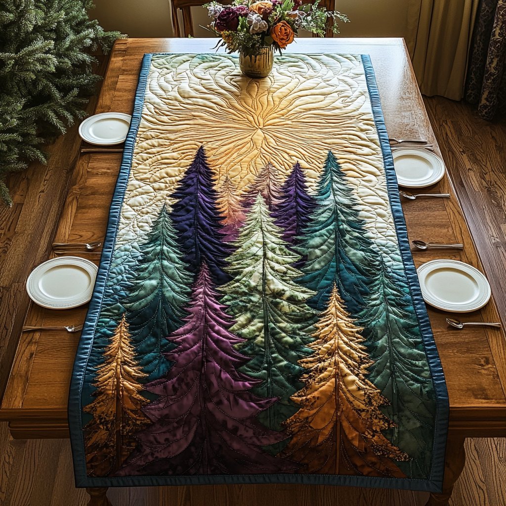 Pine Trees on Gold Table Runner