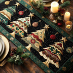 Christmas Trees on Black and Gold Table Runner