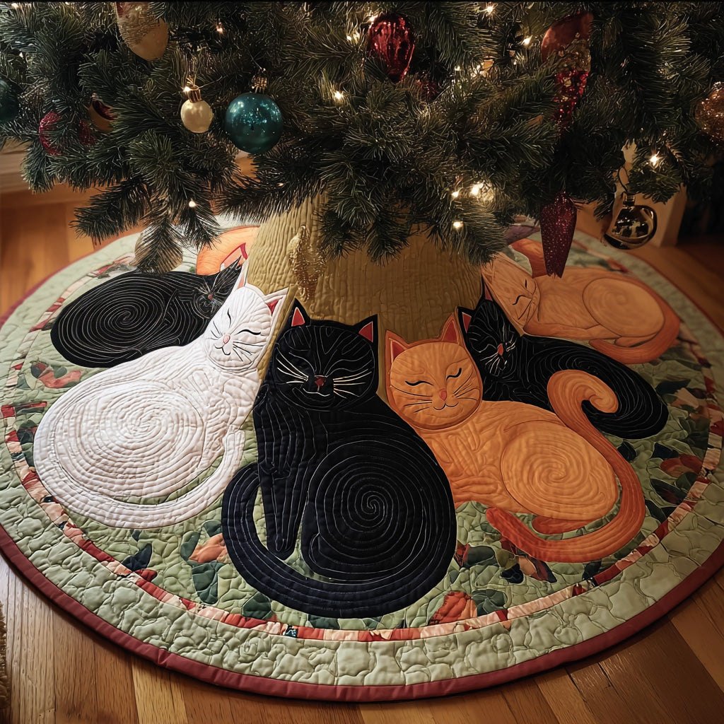 Cats Curled Up on the Patch Rim Christmas Tree Skirt