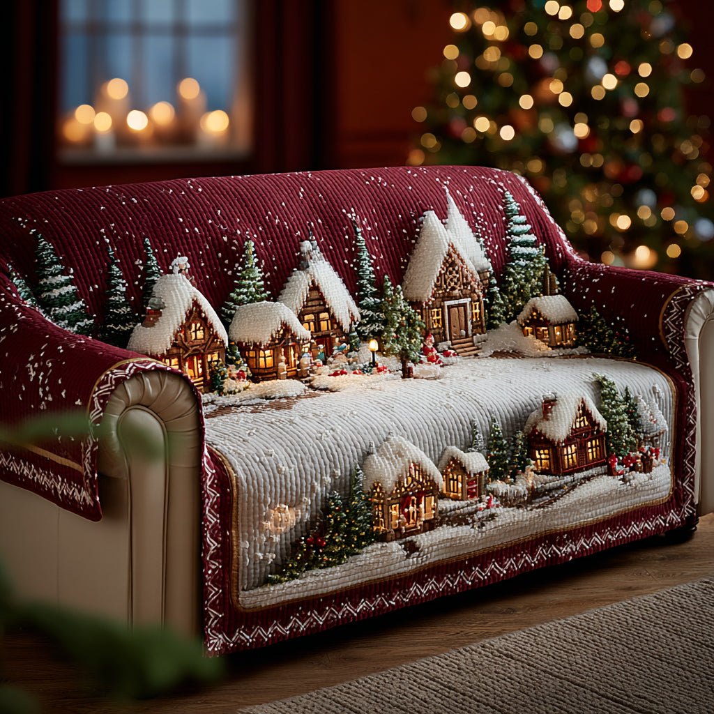 Twinkling Christmas Village Sofa Cover