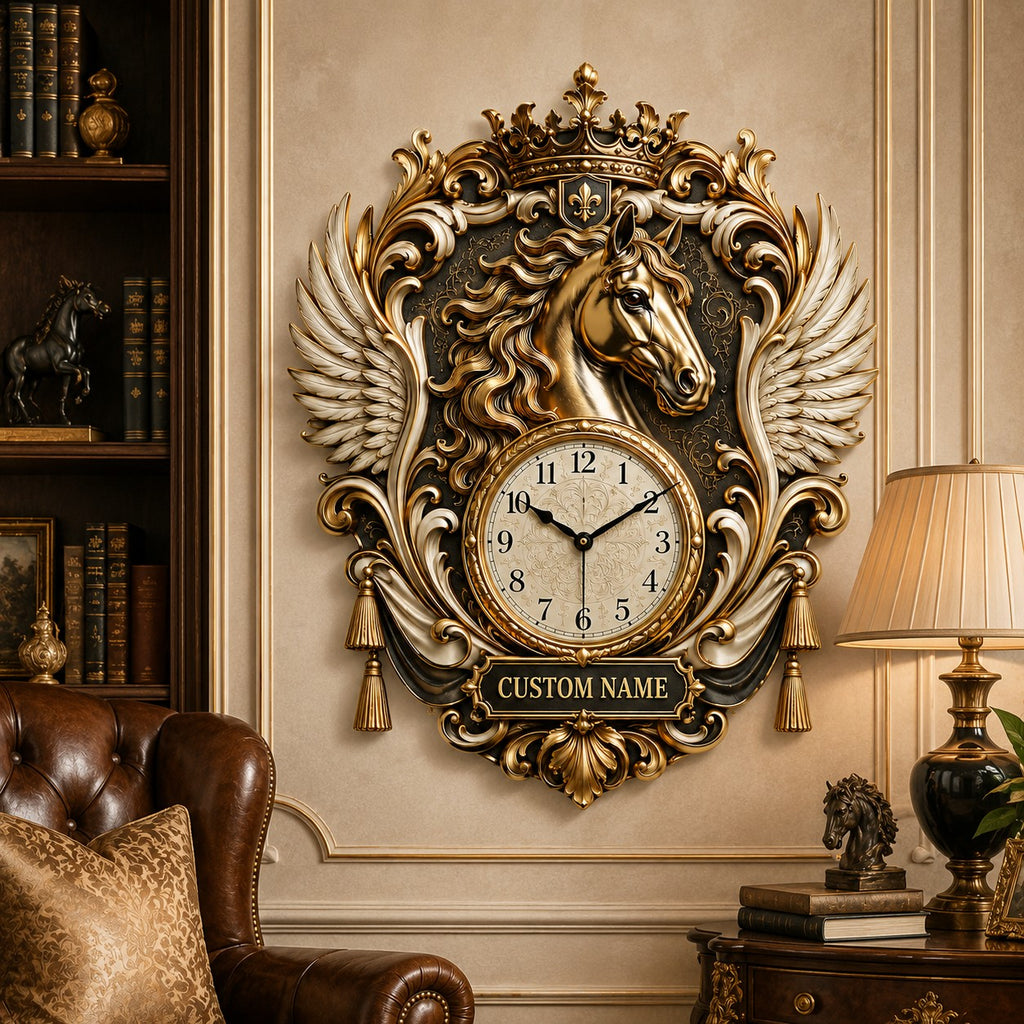 Equestrian enthusiasts Custom Name Wall Clock — personalized with a custom name
