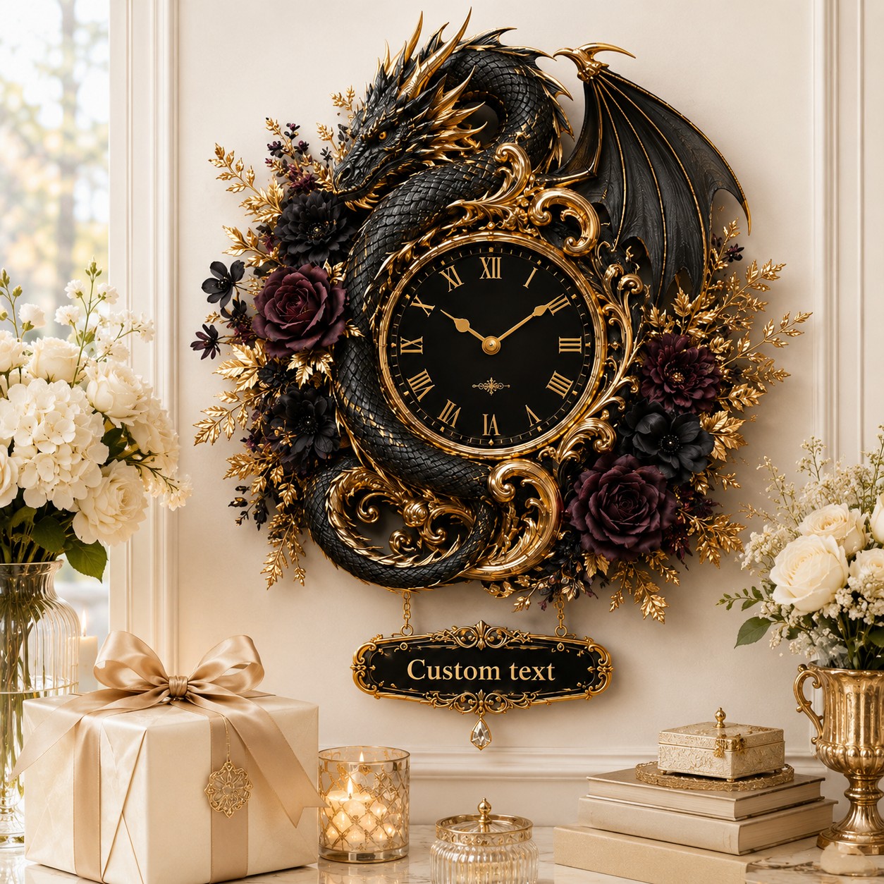 Personalized dragon wall clock — personalized with a custom name