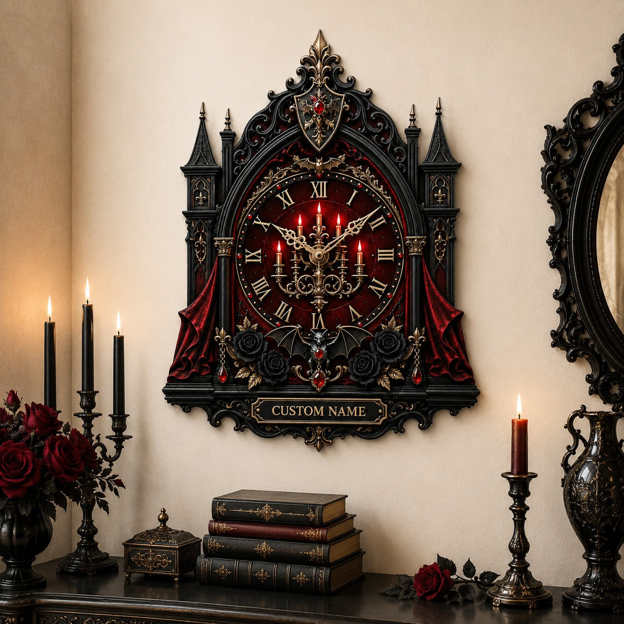 Gothic cathedral Custom Name Wall Clock — personalized with a custom name