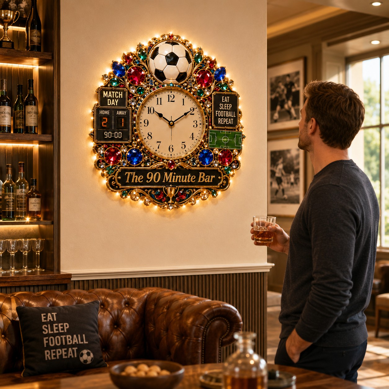 Soccer pub Custom Name Wall Clock — personalized with a custom name
