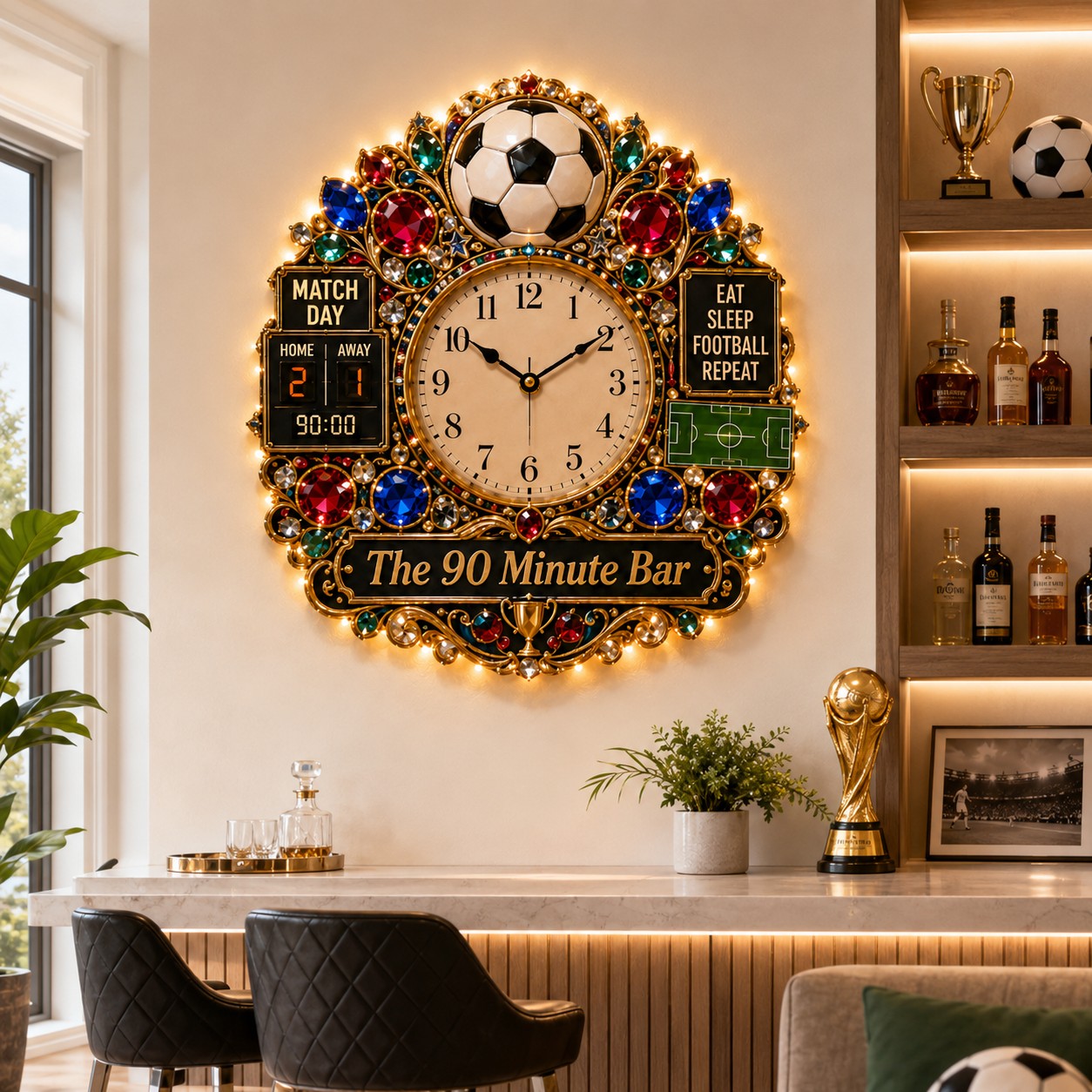 Soccer pub Custom Name Wall Clock — personalized with a custom name
