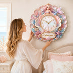 Personalized pink mermaid nursery decor Custom Name Wall Clock — personalized with a custom name