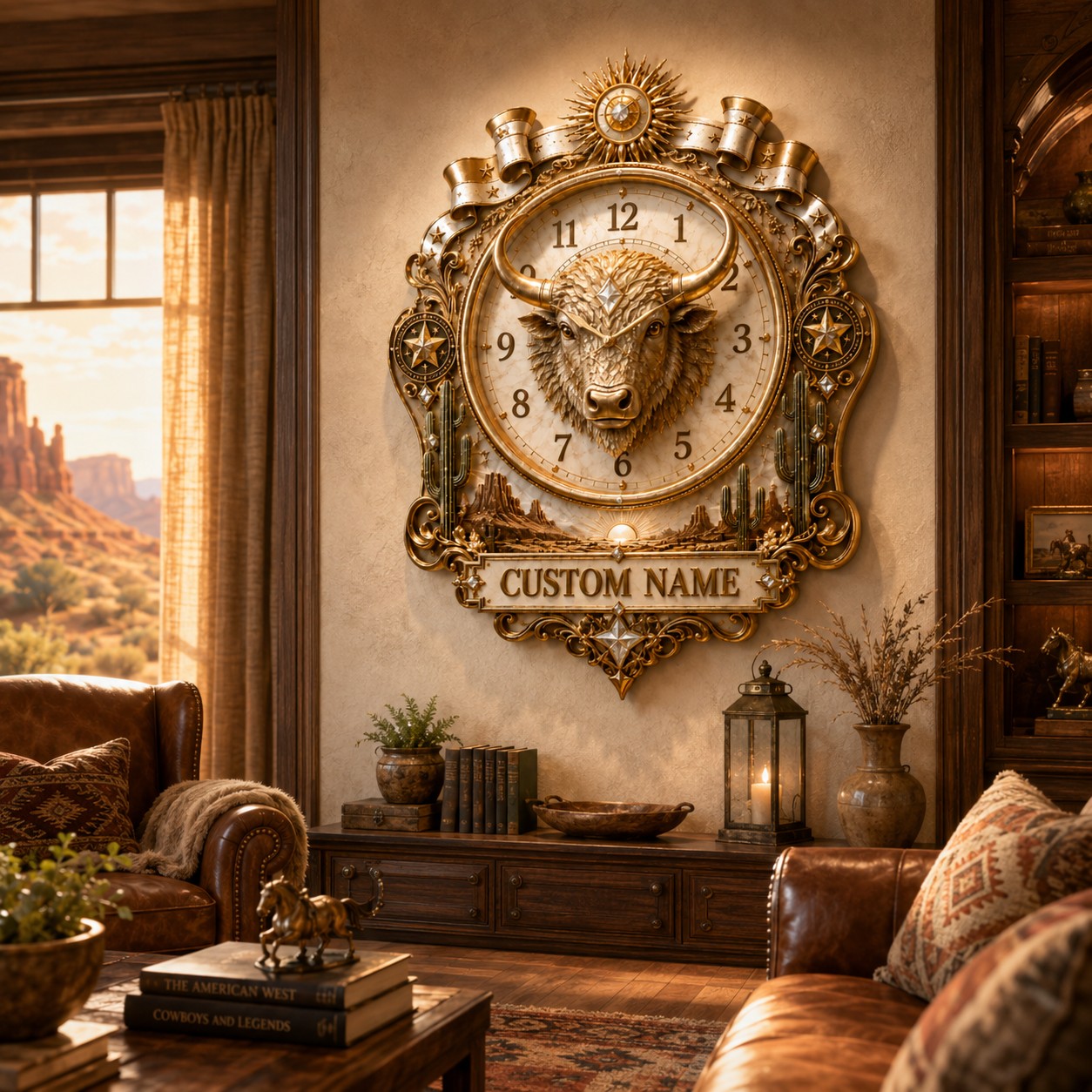 Western Ranch Custom Name Wall Clock — personalized with a custom name