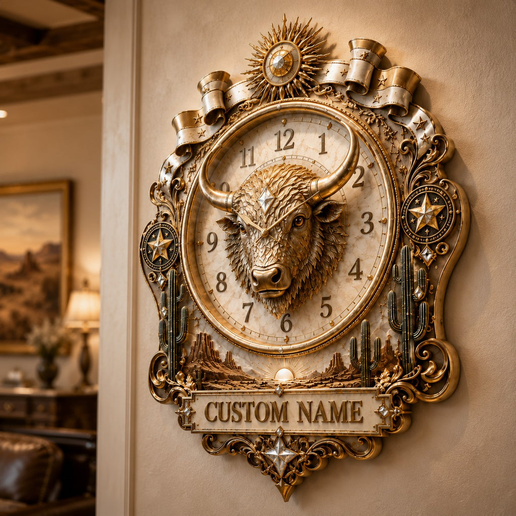 Western Ranch Custom Name Wall Clock — personalized with a custom name