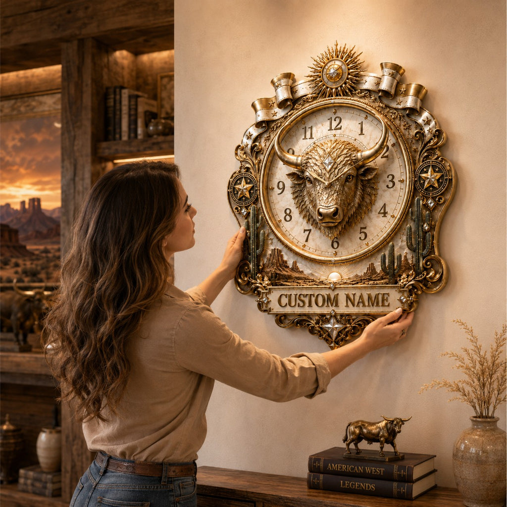Western Ranch Custom Name Wall Clock — personalized with a custom name