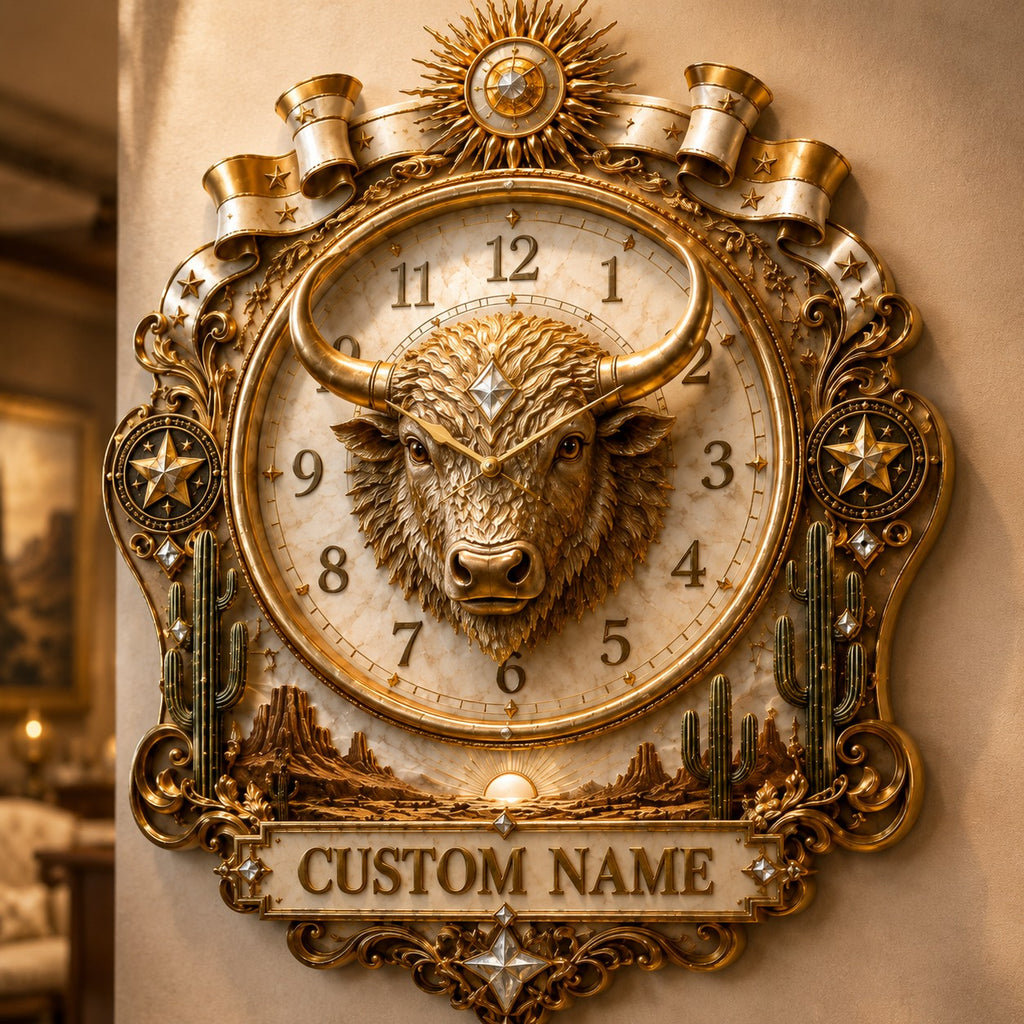 Western Ranch Custom Name Wall Clock — personalized with a custom name