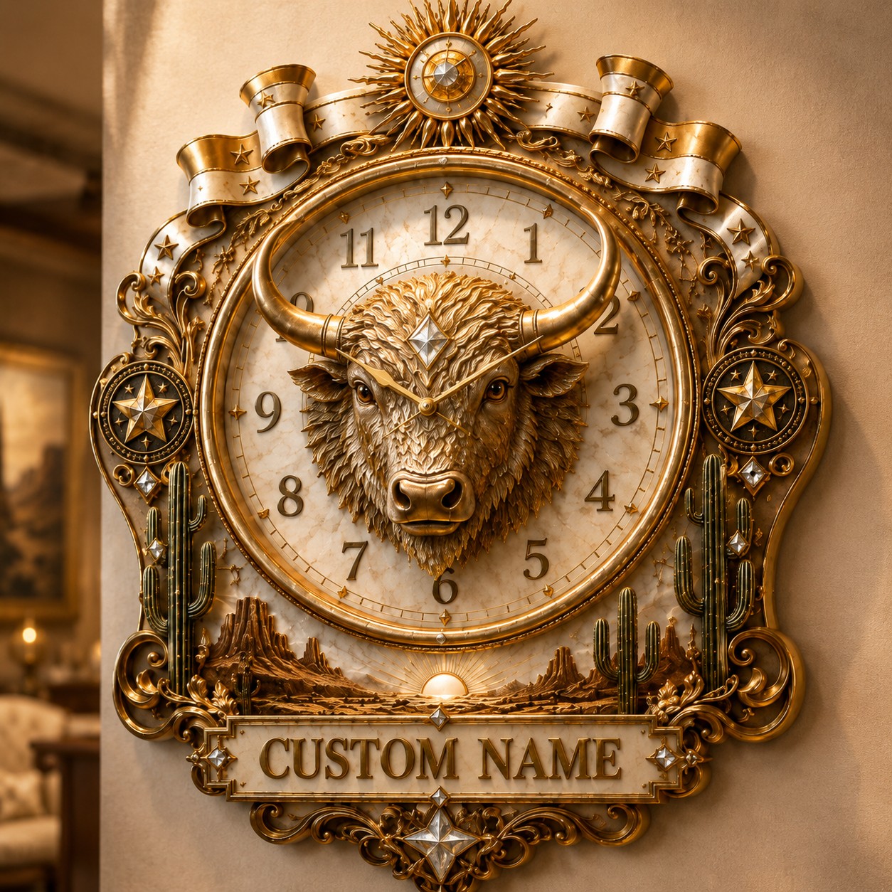 Western Ranch Custom Name Wall Clock — personalized with a custom name