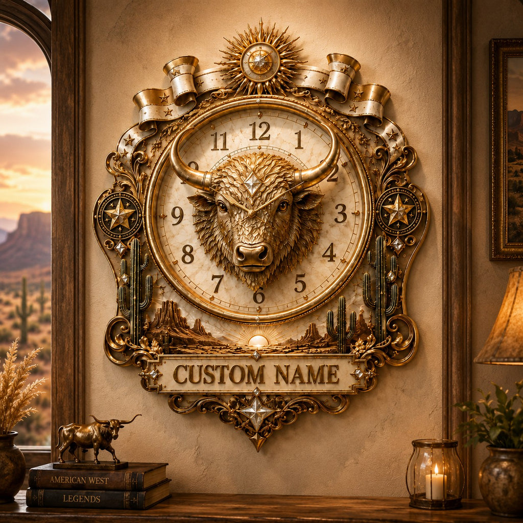 Western Ranch Custom Name Wall Clock — personalized with a custom name