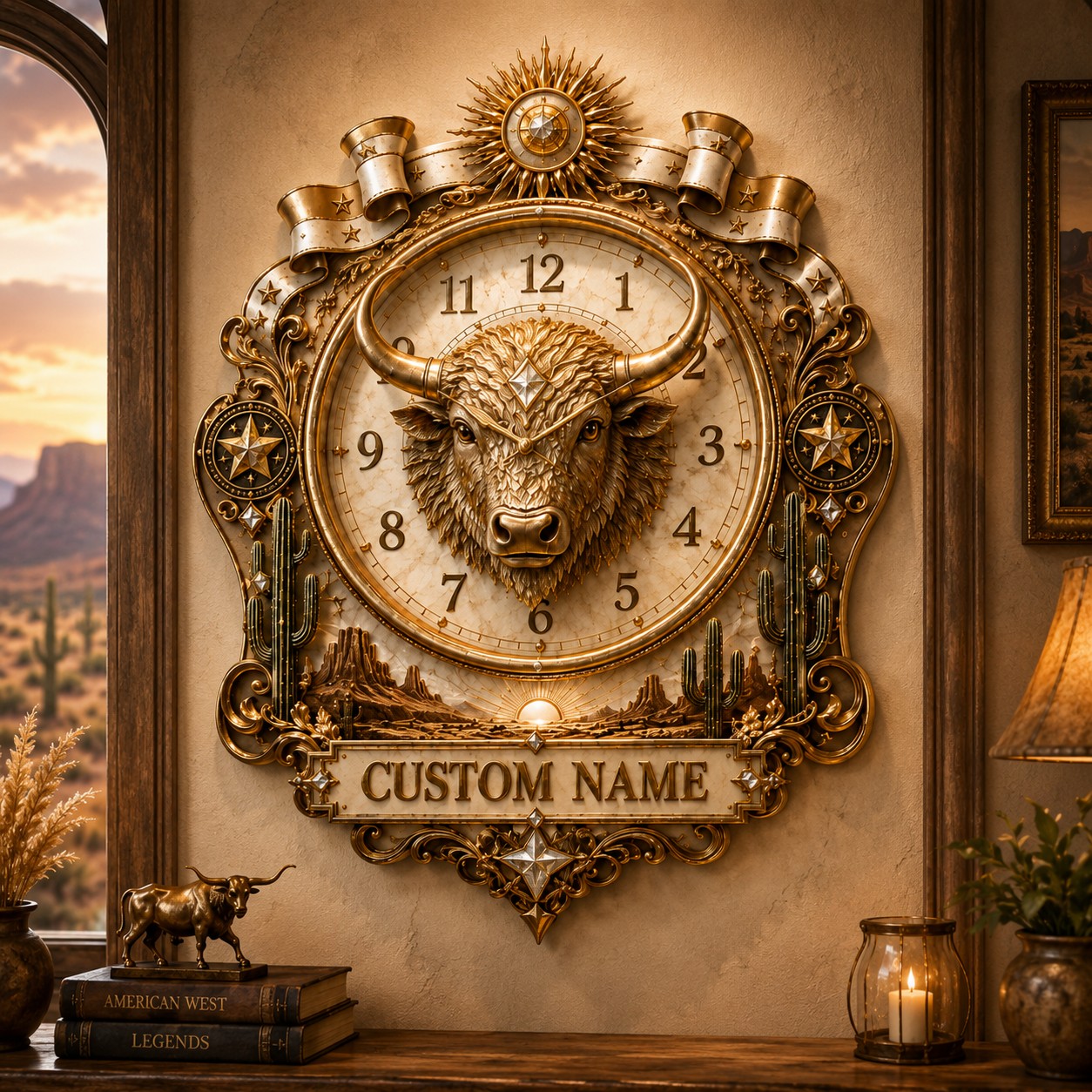 Western Ranch Custom Name Wall Clock — personalized with a custom name