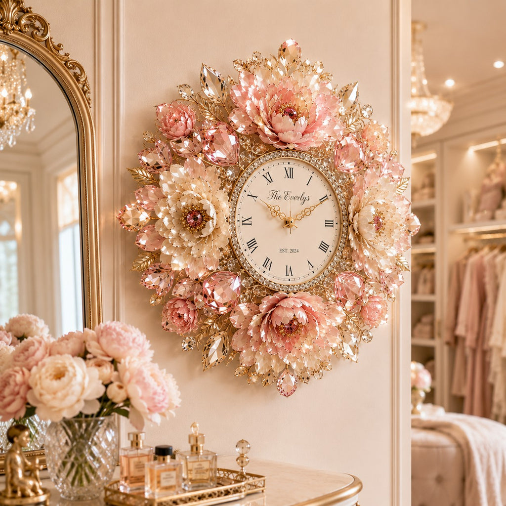 Peony Custom Name Wall Clock — personalized with a custom name