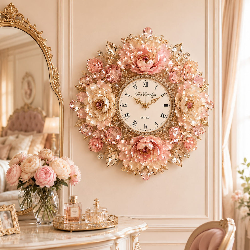 Peony Custom Name Wall Clock — personalized with a custom name