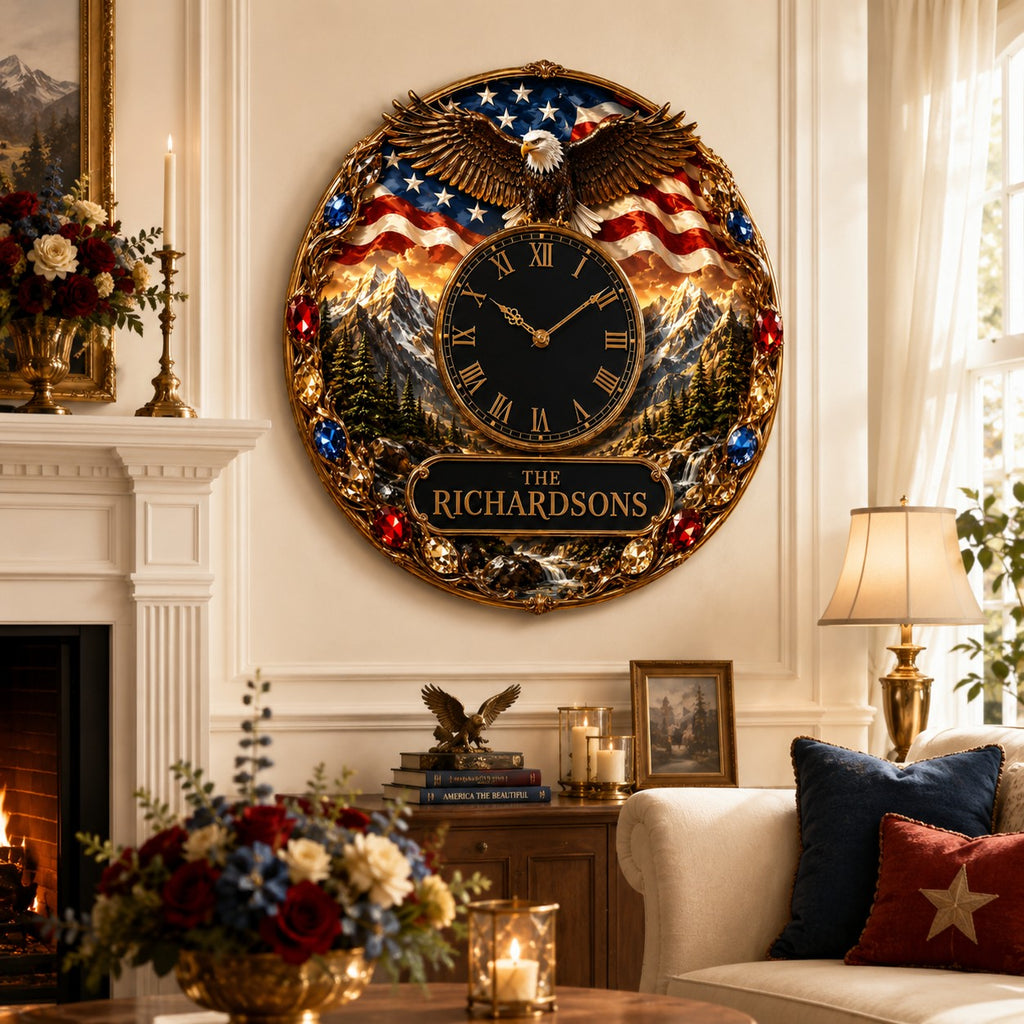 Personalized eagle wall clock — personalized with a custom name